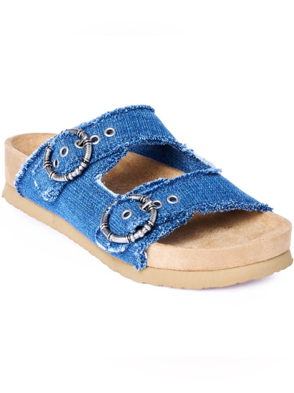 Minnetonka Blue Denim Double-Buckle Slide Sandals - Picture 3 of 7
